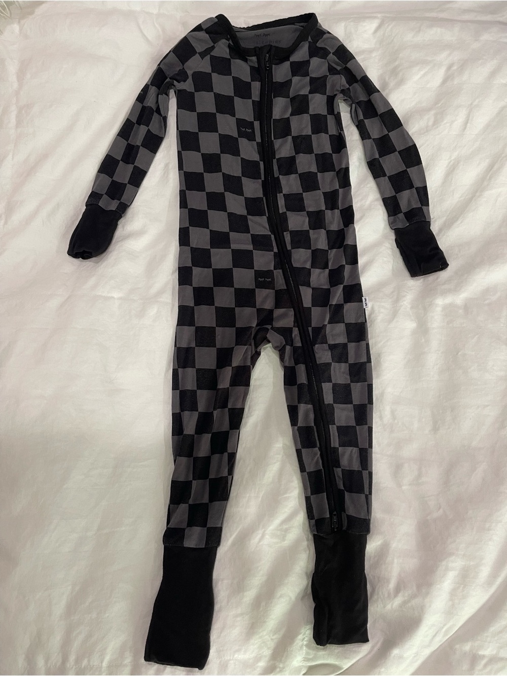 Little Sleepies race checkered long sleeve footie pajamas. Size 12-18mo